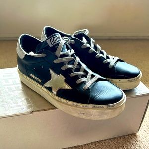 Golden Goose Black Hi Star sneakers with metallic star
